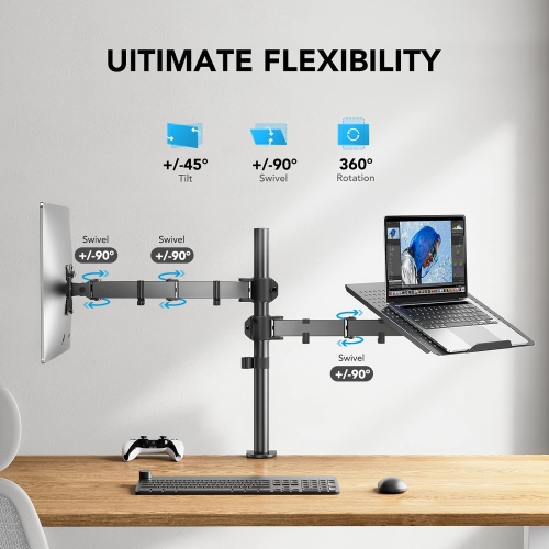 Laptop Monitor Mount, Single Monitor Desk Mount Holds 13-32 inch Computer Screen, Laptop Notebook Desk Mount Stand Fits Up to 17 inch, Fully