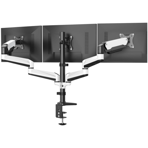 Triple Monitor Mount for 17 to 32 inch Screens, Gas Spring Adjustment Triple Monitor Stand with Swivel, Tilt, Rotation, Clamp & Grommet Kit, White
