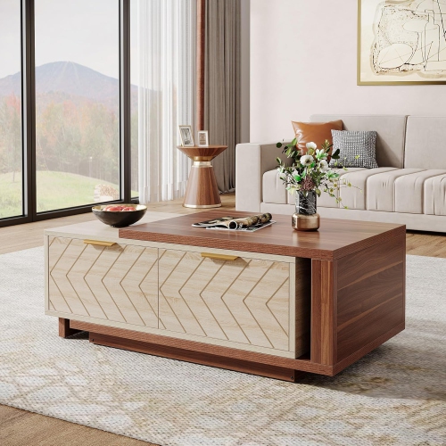 Tribesigns Extendable Coffee Table with 2 Storage Drawers, Dual-Tone Center Table with Sliding Tabletop