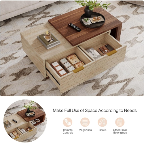 Tribesigns Extendable Coffee Table with 2 Storage Drawers, Dual-Tone Center Table with Sliding Tabletop