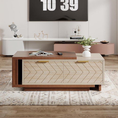 Tribesigns Extendable Coffee Table with 2 Storage Drawers, Dual-Tone Center Table with Sliding Tabletop