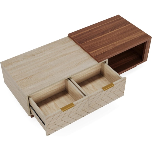 Tribesigns Extendable Coffee Table with 2 Storage Drawers, Dual-Tone Center Table with Sliding Tabletop