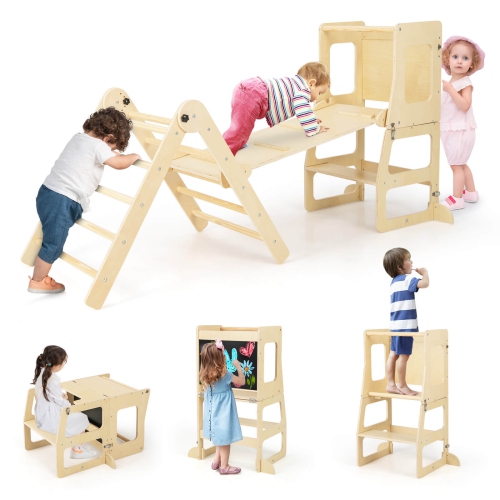 COSTWAY  7-In-1 Toddler Climbing Toy Set With Reversible Ramp Convertible Step Stool