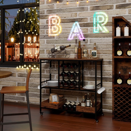 Chariot de bar à 3 niveaux de Costway pour la maison sur roulettes avec porte-bouteilles en verre