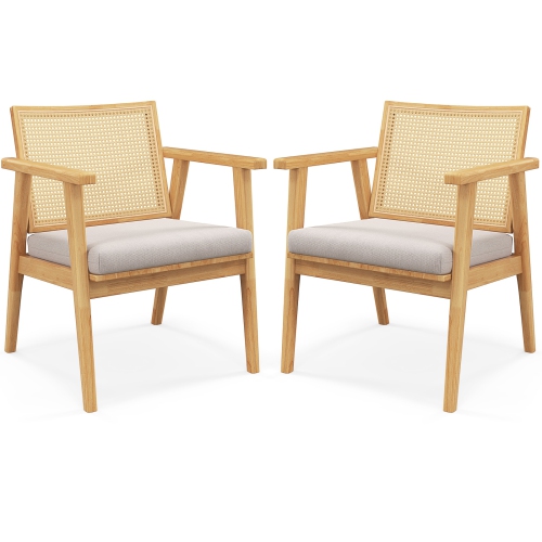 Costway Mid Century Modern Accent Chairs Set of 2 with Breathable Rattan Back Dining Room