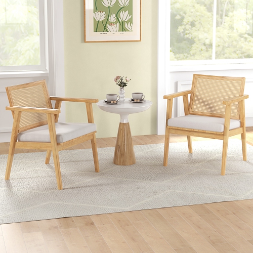 Costway Mid Century Modern Accent Chairs Set of 2 with Breathable Rattan Back Dining Room