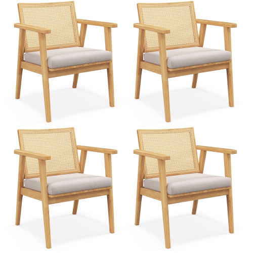 COSTWAY  Mid Century Modern Accent Chairs Set Of 4 With Breathable Rattan Back Dining Room