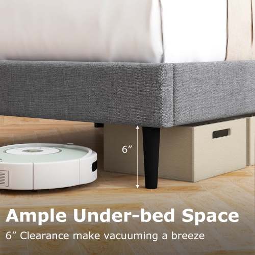 Costway Twin Bed Frame with Wingback Headboard Linen Upholstered Platform Bed Grey