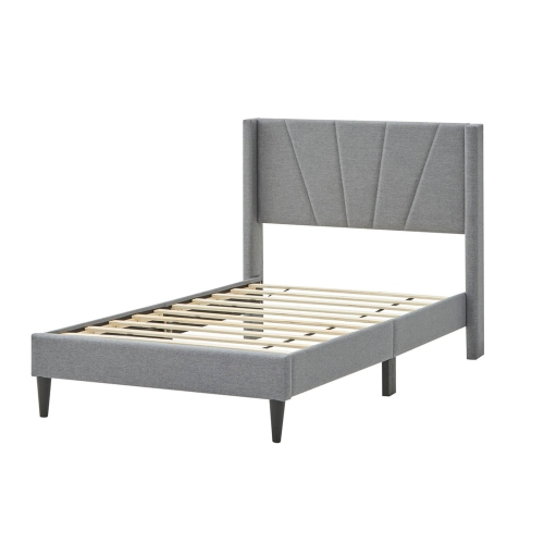 COSTWAY  Twin Bed Frame Modern Platform Bed With Linen Upholstered Wingback Headboard