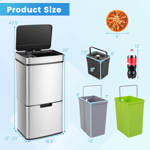 Costway 19 Gal Kitchen Trash Can with Soft Closing Lid & Stay-open Design Inner Buckets
