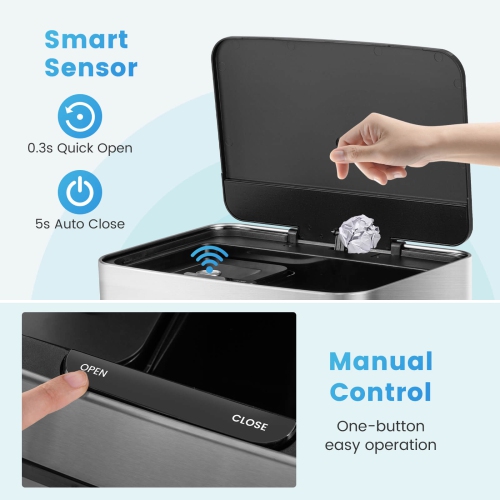 Costway 19 Gal Kitchen Trash Can with Soft Closing Lid & Stay-open Design Inner Buckets