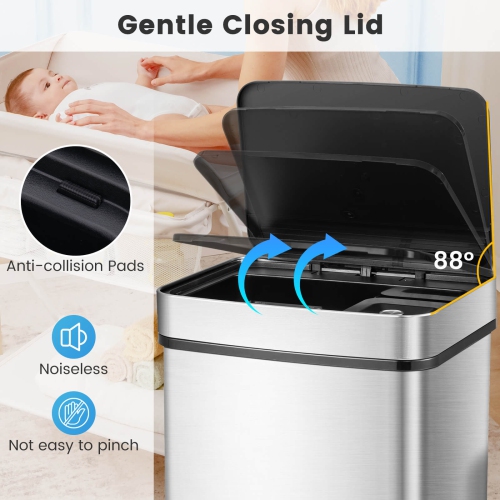 Costway 19 Gal Kitchen Trash Can with Soft Closing Lid & Stay-open Design Inner Buckets