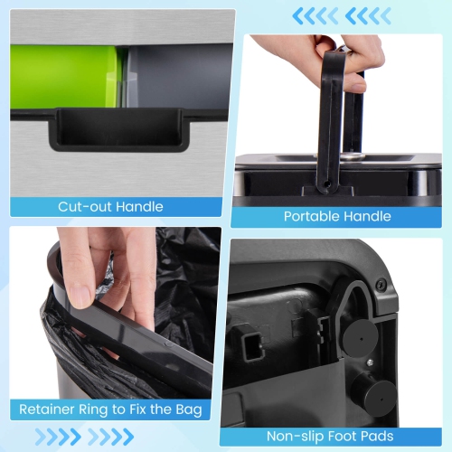 Costway 19 Gal Kitchen Trash Can with Soft Closing Lid & Stay-open Design Inner Buckets