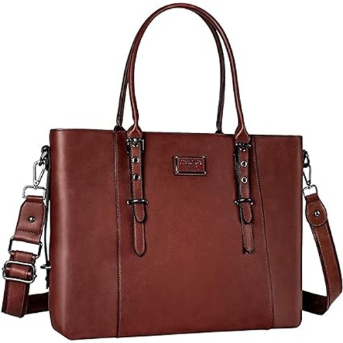 MOSISO  ‎ 16 Inch Women's Pu Leather Laptop Tote Bag In Brown