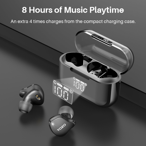 TOZO T18 Bluetooth 5,3 Écouteurs bouton stéréo sans fil autonomes IPX8 Casque d'écoute étanche à réduction des bruits d'appel avec affichage