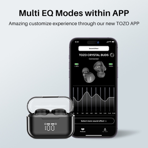 TOZO T18 Bluetooth 5,3 Écouteurs bouton stéréo sans fil autonomes IPX8 Casque d'écoute étanche à réduction des bruits d'appel avec affichage