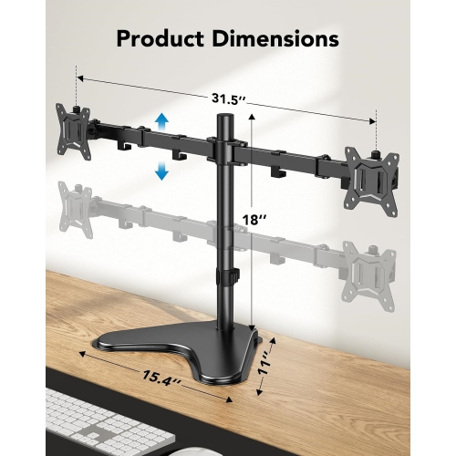 13-32 inch Dual Monitor Stand for Desk, Free Standing Monitor Stands for 2 Screens up to 17.6lbs per Arm, Fully Adjustable Dual Monitor Mount with