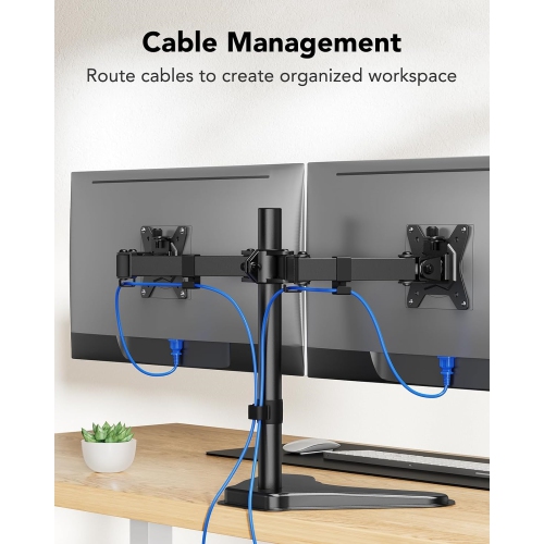 13-32 inch Dual Monitor Stand for Desk, Free Standing Monitor Stands for 2 Screens up to 17.6lbs per Arm, Fully Adjustable Dual Monitor Mount with