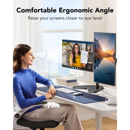 13-32 inch Dual Monitor Stand for Desk, Free Standing Monitor Stands for 2 Screens up to 17.6lbs per Arm, Fully Adjustable Dual Monitor Mount with