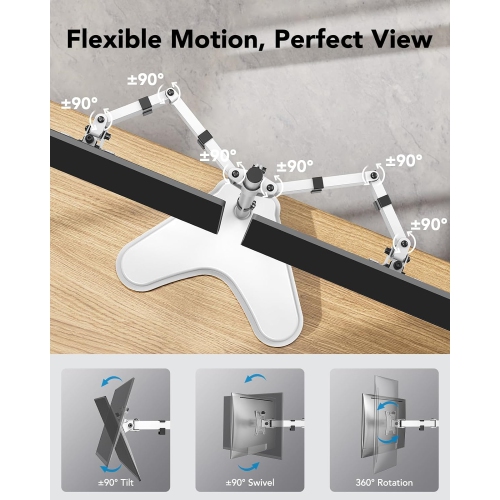 Dual Monitor Stand for 2 Screens up to 32 inch, Free Standing Monitor Desk Mount Holds 17.6lbs per Arm, Fully Adjustable Monitor Arm with Tilt,