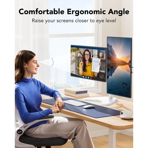 Dual Monitor Stand for 2 Screens up to 32 inch, Free Standing Monitor Desk Mount Holds 17.6lbs per Arm, Fully Adjustable Monitor Arm with Tilt,