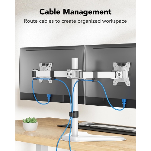 Dual Monitor Stand for 2 Screens up to 32 inch, Free Standing Monitor Desk Mount Holds 17.6lbs per Arm, Fully Adjustable Monitor Arm with Tilt,