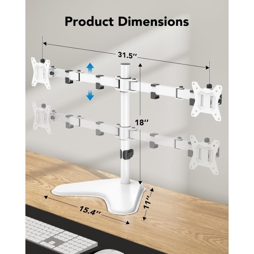 Dual Monitor Stand for 2 Screens up to 32 inch, Free Standing Monitor Desk Mount Holds 17.6lbs per Arm, Fully Adjustable Monitor Arm with Tilt,