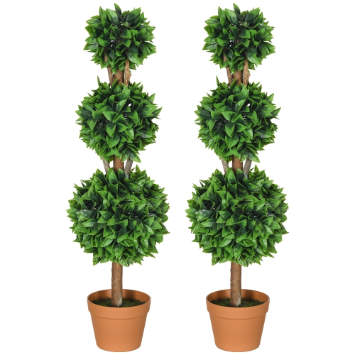 HOMCOM  " 3Ft (35.5"") Artificial Boxwood Topiary Ball Trees Set Of 2, Faux Potted Plants, Decorative Greenery Plants for Home Office, Indoor