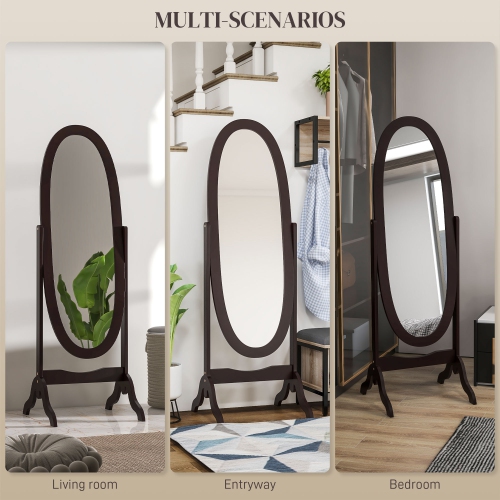 Miroir pleine longueur de HOMCOM, miroir de corps autonome avec cadre ovale, angle réglable pour dressing, chambre, salon, café