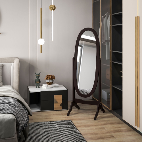Miroir pleine longueur de HOMCOM, miroir de corps autonome avec cadre ovale, angle réglable pour dressing, chambre, salon, café