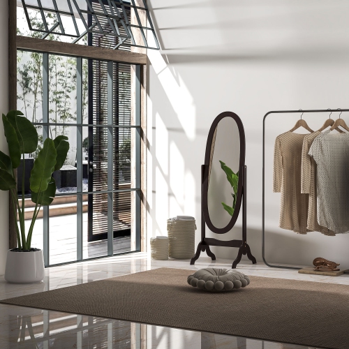 Miroir pleine longueur de HOMCOM, miroir de corps autonome avec cadre ovale, angle réglable pour dressing, chambre, salon, café