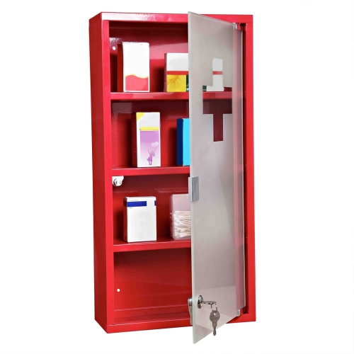 HOMCOM – Armoire à pharmacie verrouillable, armoire murale de salle de bain de 12 x 24 po avec 4 tablettes, cadre en acier et porte en verre, verroui