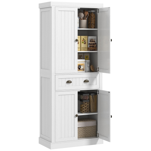 HOMCOM  72" Kitchen Pantry, Freestanding Buffet Cabinet, Farmhouse Storage Cabinet With Soft Close Doors And Adjustable Shelves, Distressed In White