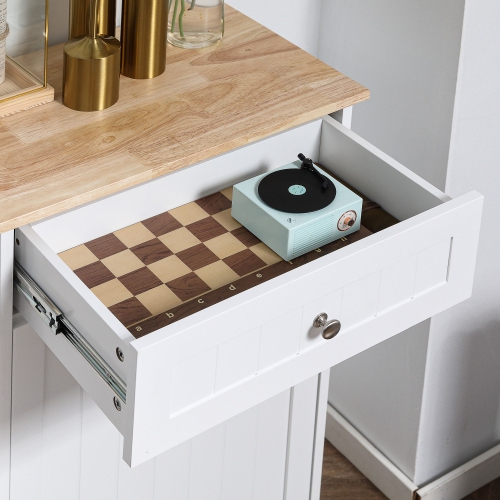 HOMCOM Tilt Out Trash Cabinet, Hidden Garbage Bin Cabinet with Drawer and Solid Wood Countertop, Free Standing Kitchen Trash Can Holder, White