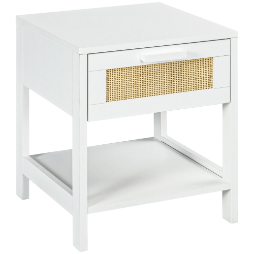 HOMCOM  Narrow Nightstand, Bedside Table With Drawer And Storage Shelf for Bedroom In White