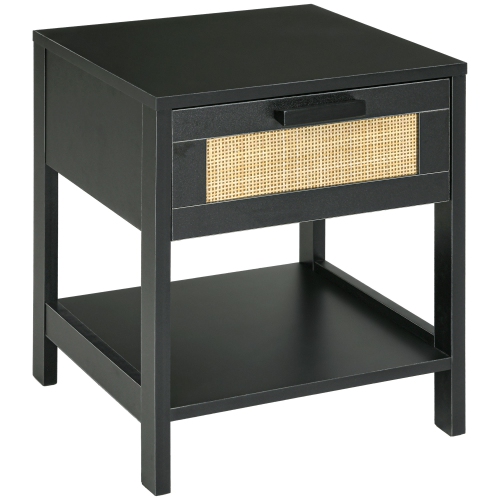 HOMCOM  Narrow Nightstand, Bedside Table With Drawer And Storage Shelf for Bedroom In Black