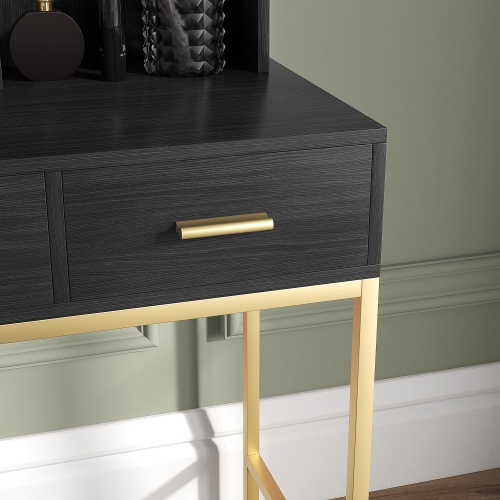 HOMCOM Vanity Desk with Mirror and Lights, Makeup Vanity with 3 Drawers, Open Shelves and 10 LED Bulbs, Dressing Table for Bedroom, Black