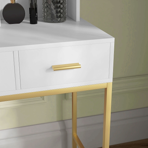 Meuble-lavabo de HOMCOM avec miroir et lampes, meuble-lavabo à maquillage à 3 tiroirs, tablettes ouvertes et 10 ampoules LED, table à langer pour