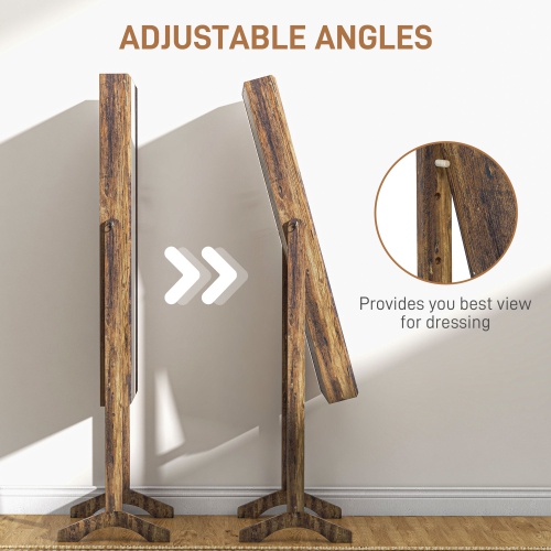 HOMCOM Mirror Jewelry Cabinet Armoire, Lockable Jewelry Organizer with Full-Length Mirror, 3 Angle Adjustable, Rustic Brown