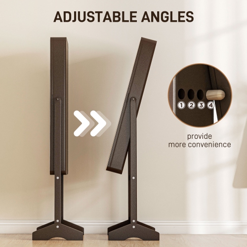 HOMCOM Freestanding Mirror Jewelry Cabinet Armoire, LED Lighted Jewelry Organizer with Stand, Angle Adjustable, Brown