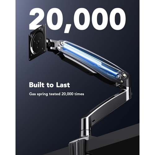 Single Monitor Arm Holds 26.48 lbs, Ultrawide Computer Monitor Stand for 35 inch Screens, Upgraded Adjustable Monitor Mount with USB, C-Clamp &