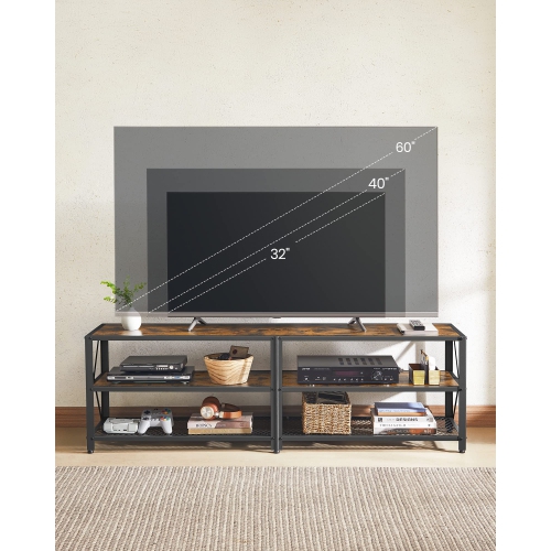 VASAGLE TV Stand for TV up to 70 Inches, TV Bench, Entertainment Center, 3-Tier TV Console, Rustic Brown and Black ULT..