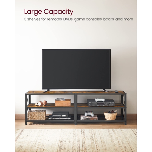 VASAGLE TV Stand for TV up to 70 Inches, TV Bench, Entertainment Center, 3-Tier TV Console, Rustic Brown and Black ULT..