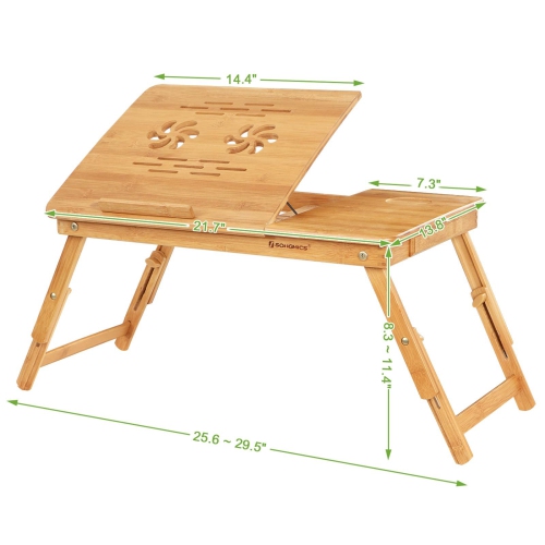 SONGMICS Bamboo Laptop Desk Serving Bed Tray Breakfast Table Tilting Top with Drawer ULLD001