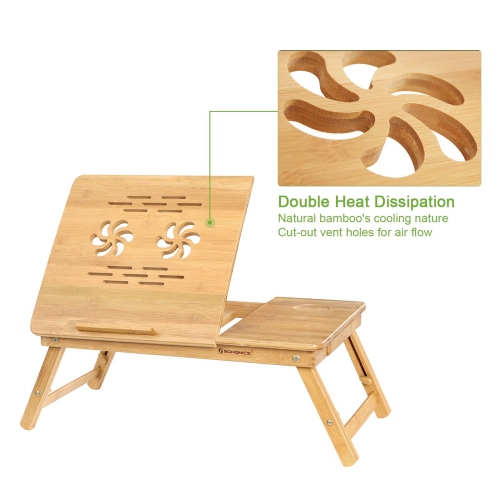 SONGMICS Bamboo Laptop Desk Serving Bed Tray Breakfast Table Tilting Top with Drawer ULLD001