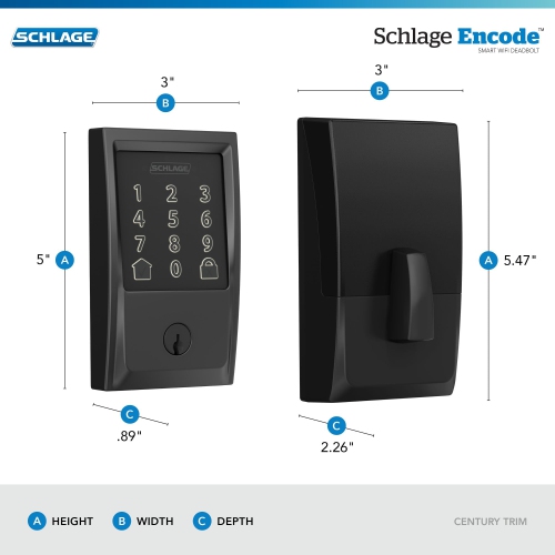SCHLAGE Encode Smart WiFi Deadbolt with Century Trim in Matte Black