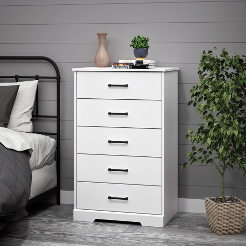 Prepac – Commode pour chambre à coucher, commode à 5 tiroirs, 18,5 prof. X 27,5 larg. X 43,5 haut., blanc rustique