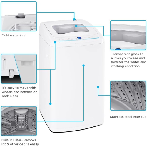 COMFEE' Portable Washing Machine, 1.0 Cu.Ft Compact Washer With LED Display, Fully Automatic Wash Cycles, 2 Built-in Rollers, Ideal For RV, Dorm,