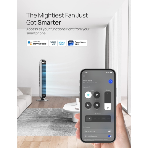 Ventilateur vertical oscillant à 120° Dero Pilot Max, ventilateur sans pales de 42 po pour chambre à coucher, moteur c.c. silencieux 25 dB,