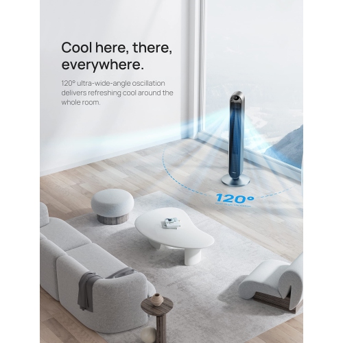 Ventilateur vertical oscillant à 120° Dero Pilot Max, ventilateur sans pales de 42 po pour chambre à coucher, moteur c.c. silencieux 25 dB,